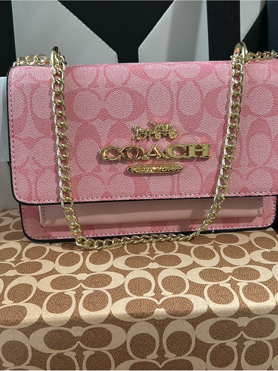 Coach Handbags - COACH Pink Signature Chain Crossbody with Gold Hardware